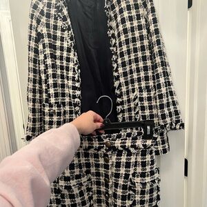 Zara Basic Navy and White Tweed Blazer